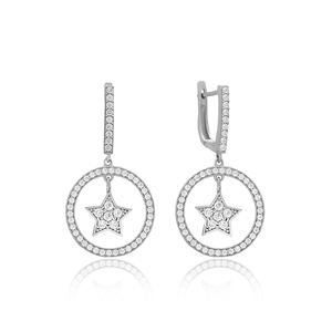 Star Design Round Geometric Shape Wholesale Handmade Rhodium 925 Silver Sterling <b>Fine</b> Jewelry Wholesale <b>Dangle</b> <b>Earrings</b> - Product Image 1
