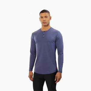 เสื้อทรงหลวมแขนยาวของ Henley Curve Hem <span class=keywords><strong>Moonshadow</strong></span>,ผ้าฝ้าย62% โพลีเอสเตอร์33% ผ้าสแปนเด็กซ์5% ใส่พอดีกับลายเซ็นได้ตามต้องการ - Product Image 1