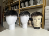Système de remplacement capillaire invisible en silicone de haute qualité, perruques à colle, base en PU intégral, toupet pour hommes en cheveux humains naturels, en stock