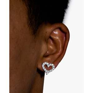 Pendientes de Oro Blanco con Moissanita Redonda Brillante en Forma de Corazón y Engaste de Puntas para Mujer - Product Image 3