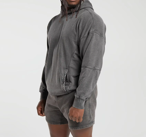 Pull-over à capuche pour hommes, poids lourd délavé 100% coton, sweat à capuche surdimensionné à épaules tombantes, vêtements de sport, vêtements de rue, sweats à capuche avec impression DTG - Product Image 5