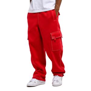 Pantalones Vaqueros Casuales de Mezclilla Gruesa Oversize con Cordón, Acampanados, Rojos y Blancos, de Pierna Ancha, Personalizables - Product Image 1