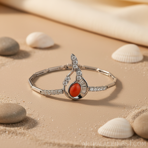 "Fine <b>Diamond</b> Bracelet for Women with Silver Coral Accents" - Product Image 1