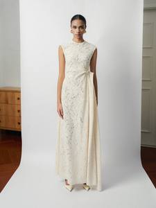 Vestidos largos de mujer de calidad lujosa Nella Emb encaje drapeado Midi vestido de cuello redondo ropa para mujer blanco ANT 2025 ropa de mujer - Product Image 4