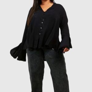 Chemise boutonnée brodée pour femmes grande taille 2026, en coton et fibre de bambou, à carreaux, personnalisée, respirante, pour le travail au bureau - Product Image 1