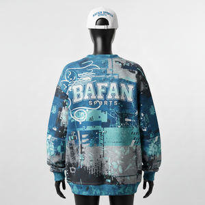 Sweat-shirt oversize pour femme, en polaire de polyester de haute qualité, toucher doux et chaud, gris sarcelle, imprimé intégral, logo respirant - Product Image 5