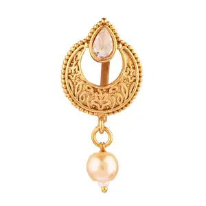 Penyedia perhiasan pabrikan India perhiasan pin hidung pernikahan kancing gantung mutiara dan Kundan berlapis emas tradisional perhiasan untuk wanita