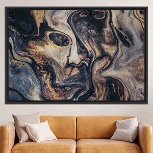 Art mural abstrait à l'encre d'alcool dorée : Tableau imprimé sur toile, TOILE ENCARTÉCHÉE NOIRE - Product Image 1