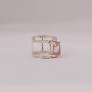 18KT <b>Solid</b> Gold Ring 2.7 CT Pink Emerald Cut Lab Grown Diamond Custom Engagement Ring Bypass Setting Gold Trendy Ring - Product Image 5