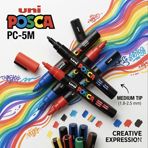 Pennarelli Uni Posca, 5M, Pennarelli Acrilici Medi, Consigliati dagli Artisti per Regali, Tessuti, Metallo, Vetro, <span class=keywords><strong>Legno</strong></span> e Tela - Product Image 3