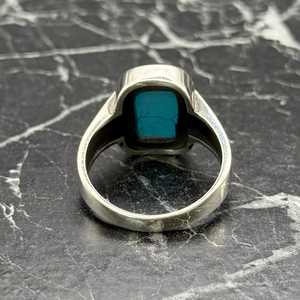 Handmade Mens <b>Turquoise</b> <b>Ring</b> Vintage Minimalist Sterling Silver Statement Jewelry Blue Stone Inlay 18K Perfect Gift for Him - Product Image 6