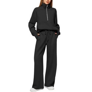 Conjunto de chándal deportivo para mujer, sudadera con capucha y cremallera de manga larga, pantalones para correr de cintura alta, ropa de descanso atlética con marca personalizada - Product Image 1