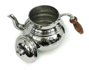 Ensemble de théière, bouilloire et réchaud turc en cuivre martelé à la main, couleur nickel - Product Image 6
