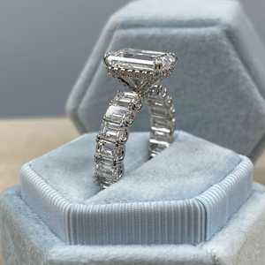 Bague de fiançailles D-VS1 en diamant de laboratoire taillé en émeraude certifié GIA 7.05 carats, Halo caché mariage éternité or blanc 18 carats, cadeau - Product Image 2