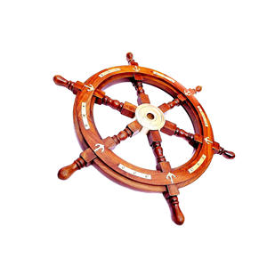 18-Inch Natural Wood <b>Ship</b> <b>Wheel</b> with Brass Polished Craftsmanship Wall Hanging Ornament for Home Bedroom Cruise Decoration - Product Image 2