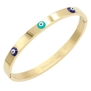 Brazalete de Acero Inoxidable con Ojo Turco Chapado en Oro de 6 mm de Ancho, Brazalete con Dije de Moda - Product Image 1