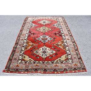 Alfombra de lana turca Vintage clásica rojo Beige 5,2X7,8 pies área grande abstracto adolescentes diseño rectangular respaldo de látex Patchwork para - Product Image 1