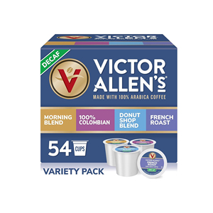 Victor Allen's Coffee Decaf Coffee Variety Pack (Decaf Donut Shop Blend, Morning Blend, French Roast, 100% Colombian), 54 Count - Product Image 1