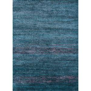 Tapis Konstrukt bleu tissé à la main en laine, bambou, soie, coton biologique et jute, motif rayé, rectangulaire, pour couloir ou chambre d'adolescents HWB-1004 - Product Image 1