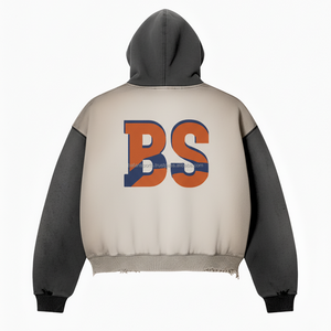 Premium 360 GSM Cotton Fleece Zipper <b>Hoodie</b> Soft Brushed Fabric Two Tone Grey <b>Beige</b> Custom Logo Embroidery basics <b>Hoodie</b> - Product Image 2