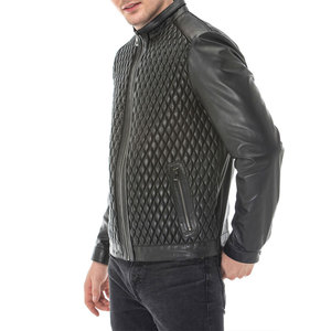 Veste en cuir véritable et toile pour homme 2023, élégante, avec logo personnalisé, col montant, coupe-vent, respirante, faible MOQ, nouvelle arrivée - Product Image 3