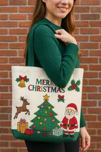 Personalized Lady Fashion Beaded Xmas Totes Factory Direct Handmade Holiday <b>Canvas</b> Tote Bags Custom Logo Christmas Party <b>Beach</b> - Product Image 3