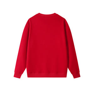 Sweatshirts à col rond surdimensionnés rouges pour couples, 400 grammes, doublés en polaire, motifs unis et imprimés, style décontracté long pour l'hiver - Product Image 2