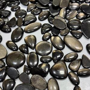 Obsidienne en or brillant forme ovale pierre précieuse en vrac incroyable cabochon lisse en obsidienne dorée pour la fabrication de bijoux fantaisie gemmes - Product Image 3