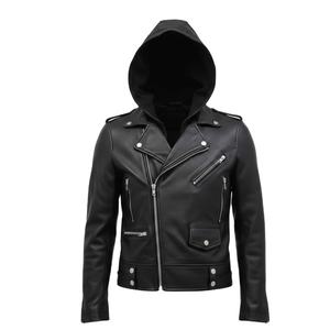 Veste de moto pour homme de haute qualité, en cuir synthétique respirant, coupe ajustée, veste en cuir tendance avec capuche - Product Image 1