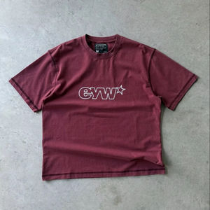 T-shirt oversize à col rond en coton 100% tricoté brodé de style streetwear, 180GSM, anti-rétrécissement - Product Image 2