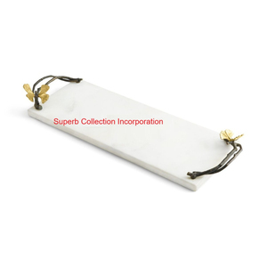 Élégant plateau de service en marbre blanc fabriqué à la main avec poignées en émail de fleurs sauvages dorées de luxe décoratif pour la décoration intérieure prix d'usine - Product Image 4
