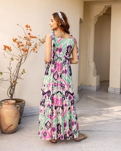 Robe longue indienne en coton faite à la main robe de cadeau de mariage personnalisée mariée robe ikat impression fille tenue décontractée cadeau pour elle en vente - Product Image 3