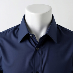 Chemise décontractée personnalisée Slim Fit pour hommes col montant couleur marine à manches longues mélange de chemises habillées formelles pour la saison de printemps - Product Image 2