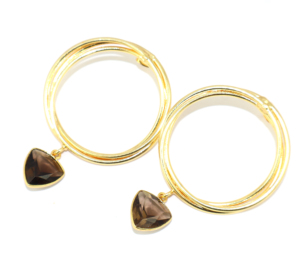 Pendientes Colgantes de Metal de Latón Chapado en Oro de 18K con Cuarzo Ahumado y Cuarzo Hidrotermal en Forma de Círculo, Estilo Vintage a Cuadros, Venta al por Mayor para Mujer - Product Image 2