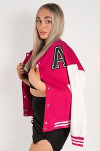 Blouson bombardier Vintage femme rose à la mode col montant personnalisé tricoté poignets déchirés fermeture à boutons Varsity tissé tissage - Product Image 4