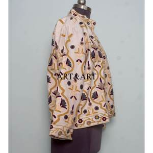 Veste matelassée en velours pour femmes, brodée à la main, motif floral, tissu tissé 100% coton, écologique, séchage rapide - Product Image 4