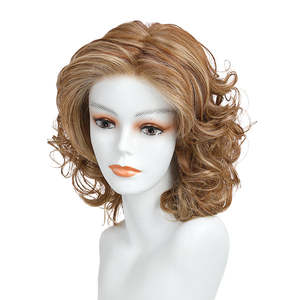 Julian-DWY Free Part <b>Short</b> Curly Light Brown <b>Wig</b> with Highlight Glueless Synthetic Lace Front Transparent Lace Color - Product Image 5