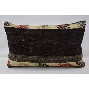 Brown Wool Kantha Patchwork <b>Pillow</b> 12x20 Inches Embroidered Woven Pattern Vintage Print Square Design for Bedding Living Floor - Product Image 1