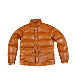 High quality Genuine Sheepskin 500g Down Jacket breathable Men Winter Coat Cold-proof Thick Orange Leather Jackets for Men