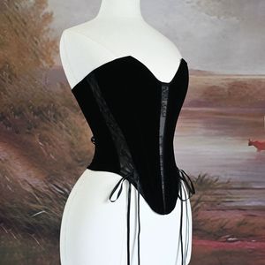 Corsé Bustier Ajustable de Terciopelo Negro Estilo Francés para Mujer, Top Sexy sin Tirantes, Faja Reductora de Cintura - Product Image 5