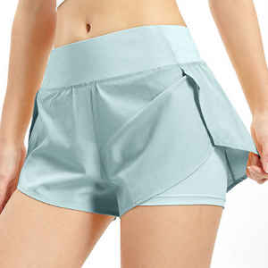 Double-Layered <b>Elastic</b> Waist Gym Shorts with <b>Lace</b> Decoration Breathable Casual Solid Pattern Design - Product Image 1