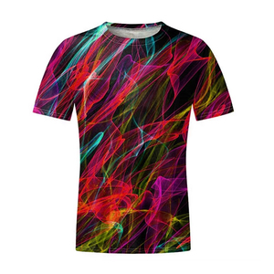 T-shirt à manches courtes à motif néon abstrait, vêtements décontractés pour hommes, mode estivale, design coloré, t-shirt graphique - Product Image 2