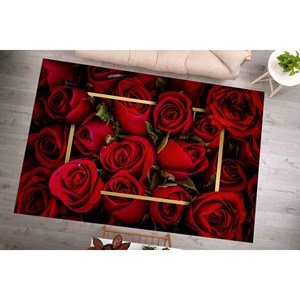 Red Rose Rug: Gold <b>Frame</b>, Floral Accent Rug, Machine Washable,With Pile Soft Rug - Product Image 5