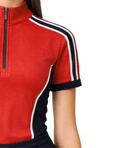 Conjunto Deportivo de Dos Piezas para Mujer, Camiseta Polo Roja y Negra con Cierre de Cremallera y Pantalones Cortos con Cordón, Ropa Deportiva para Gimnasio - Product Image 3