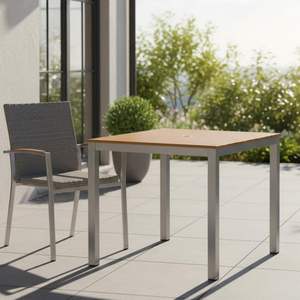 Tavolo da Pranzo da Esterno con Telaio in Alluminio e Doghe in Plastica Effetto Teak (35,4 x 35,4) per Uso Esterno - Product Image 4