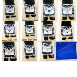 Masonic Regalia Blue Lodge Cán Bộ Tạp Dề Thỏi Thêu Tay Bộ 11 Chiếc