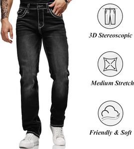 กางเกงยีนส์ผ้ายืดสีดำบางเฉียบมีกระเป๋าด้านนอกพิมพ์ลายสำหรับผู้ชายสินค้ามาใหม่ - Product Image 4