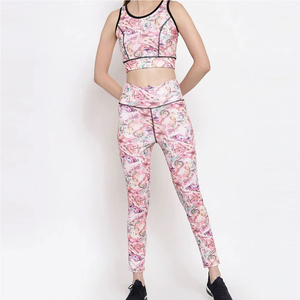 Ensemble de soutien-gorge de sport et de leggings de yoga personnalisés pour femmes, taille élastique, vêtements de fitness, motif uni, design personnalisé, taille plus, logo sur le devant - Product Image 3