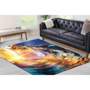 Alfombra con diseño de olas y luz de atardecer, alfombra con forma de cresta, alfombra con paisaje marino, alfombra fina no tejida - Product Image 1