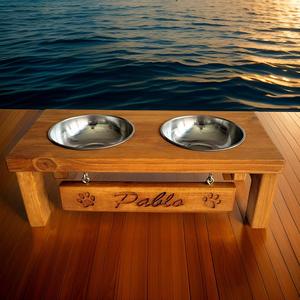 Pati in legno naturale nome personalizzato inciso cibo e acqua ciotola CPT5011-45